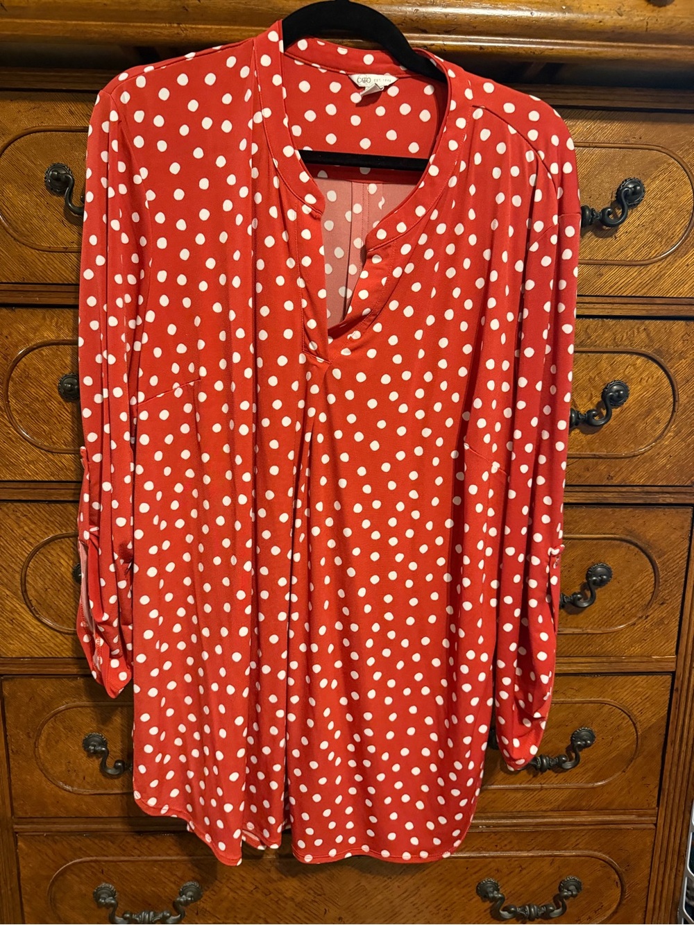 Cato Orange-Red and White Polka Dot Long Sleeve Dress